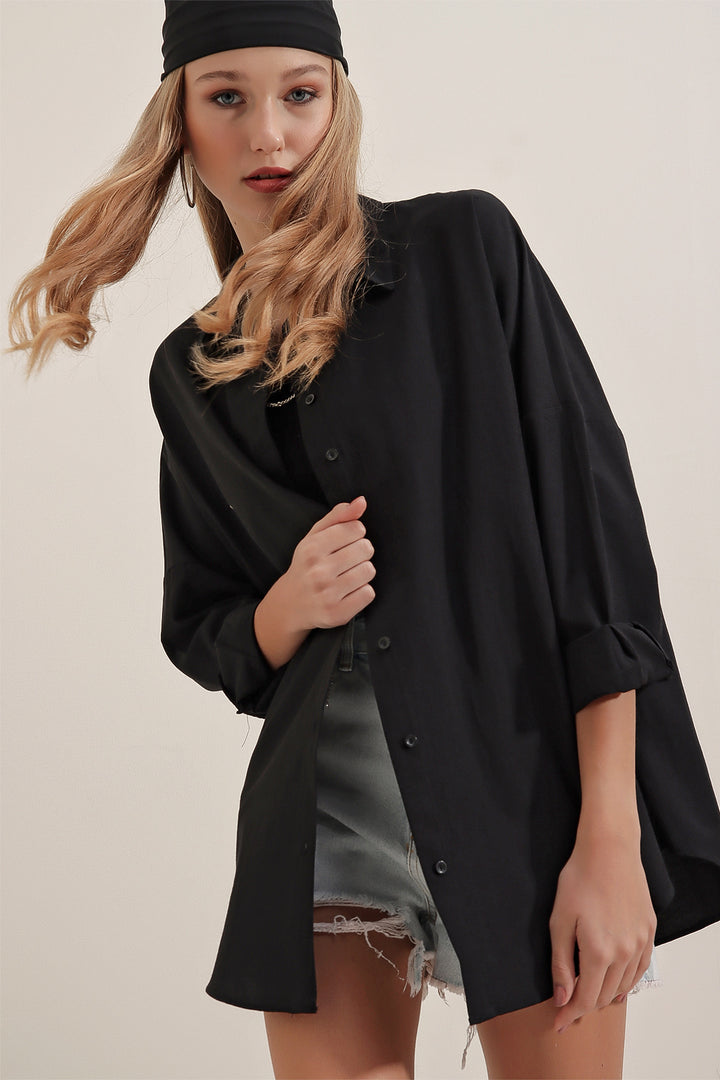 Bigdart Femme Chemise Basique Longue Oversize Noire 3900 - si̇yah