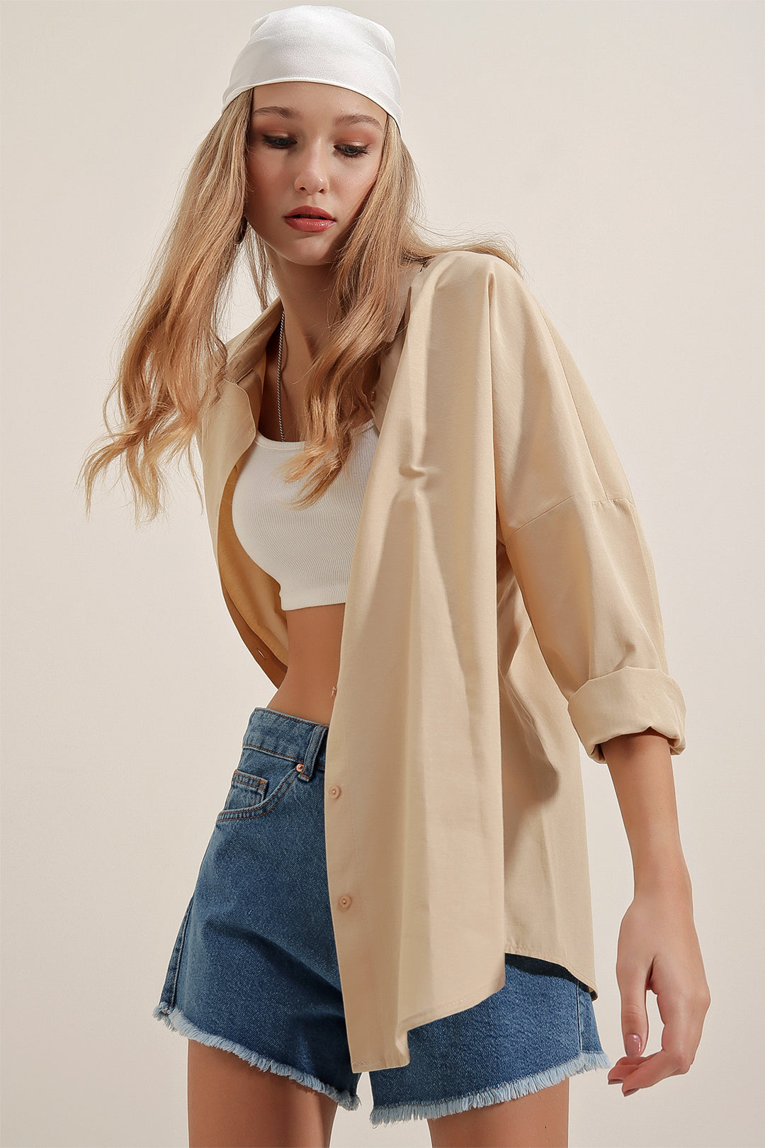Bigdart Oversized Long Basic Shirt 3900 - Beige