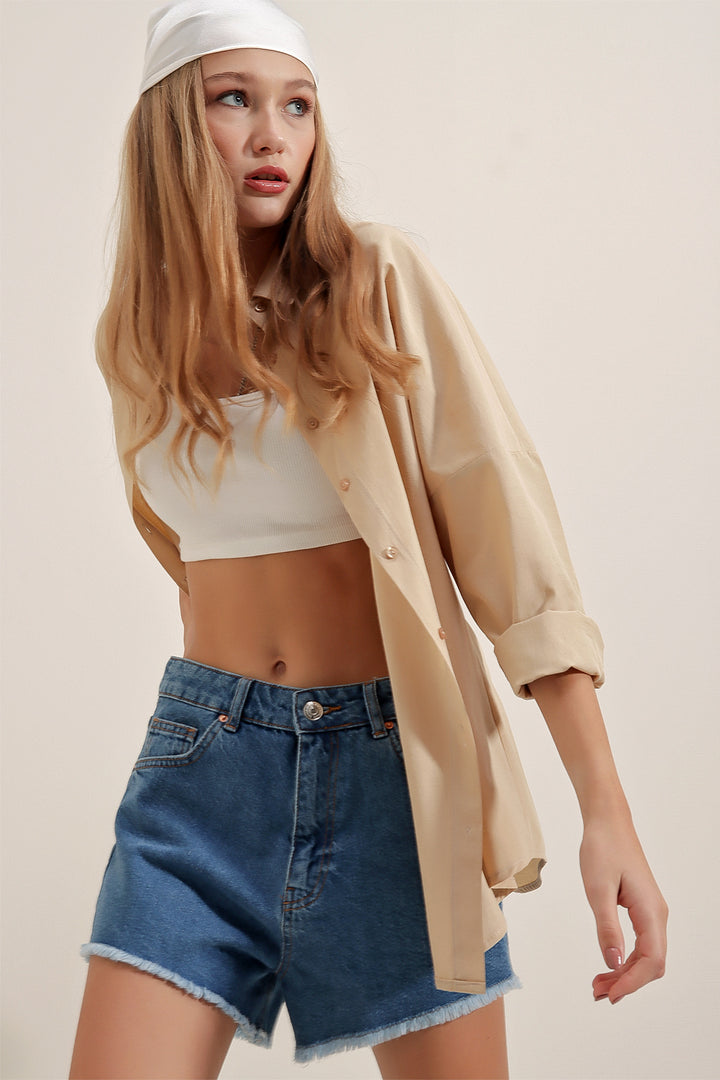 Bigdart Oversized Long Basic Shirt 3900 - Beige