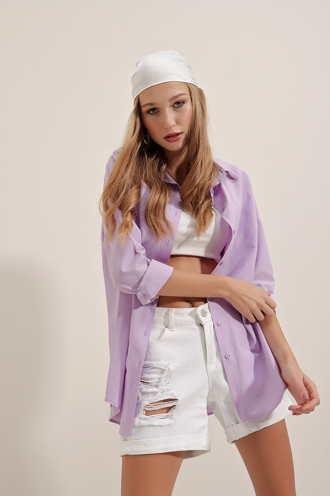 Bigdart Chemise basique oversize longue 3900 - Lilas