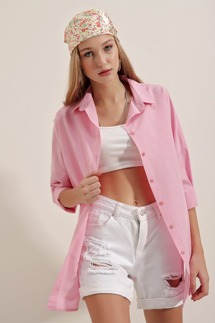 Bigdart 3900 Oversized Long Basic Shirt - Pink
