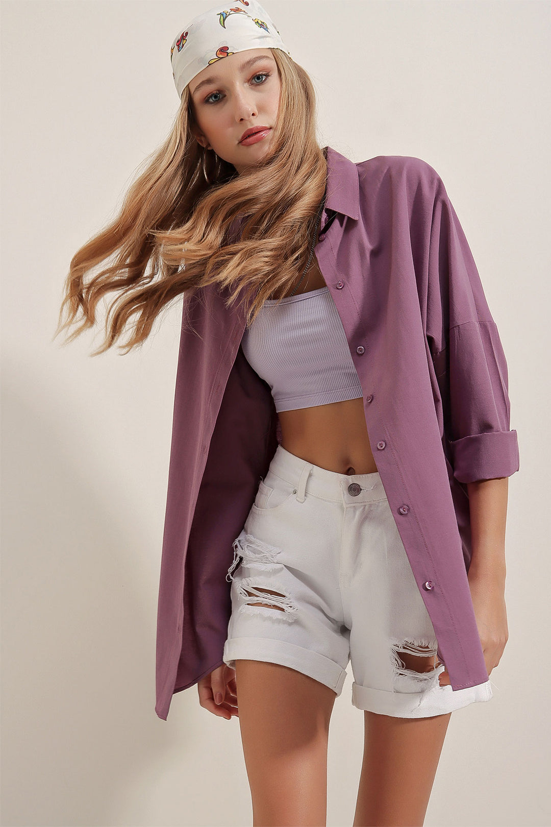 Bigdart 3900 Chemise Longue Basique Oversize - Violet foncé