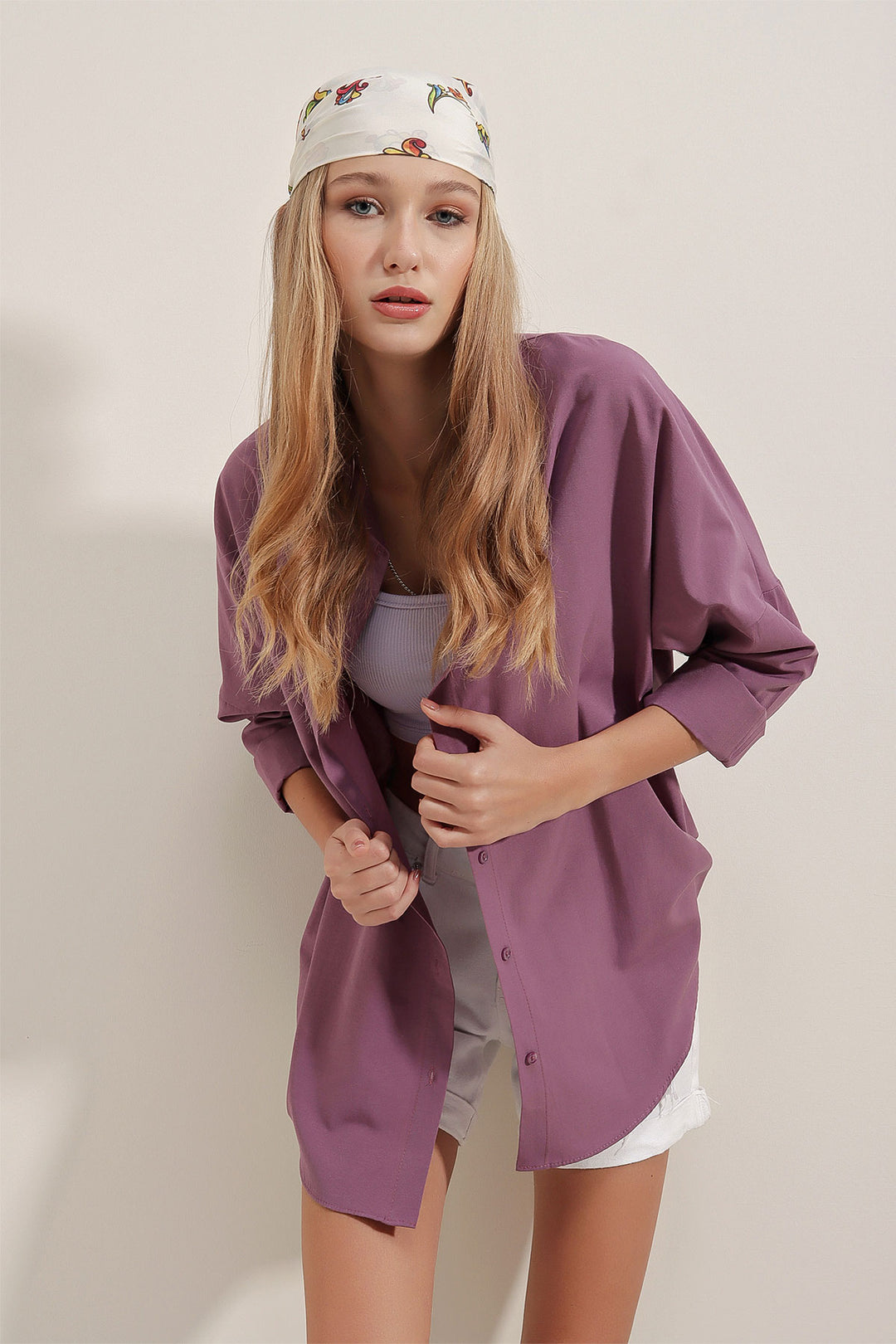 Bigdart 3900 Chemise Longue Basique Oversize - Violet foncé