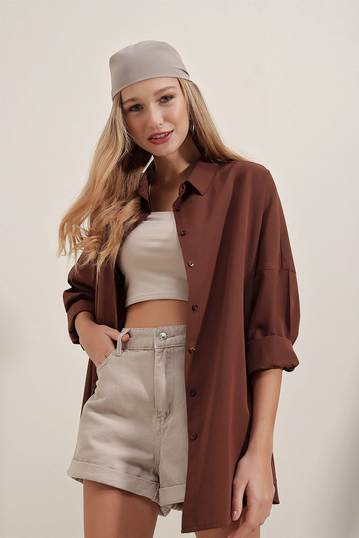 Bigdart 3900 Chemise Basique Longue Oversize - Marron