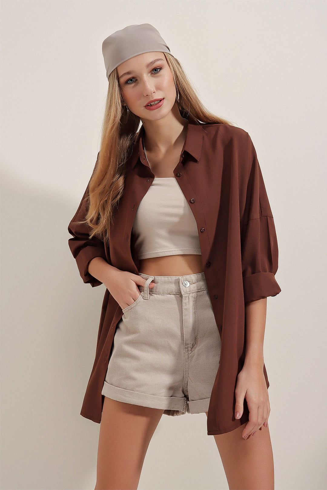 Bigdart 3900 Chemise Basique Longue Oversize - Marron