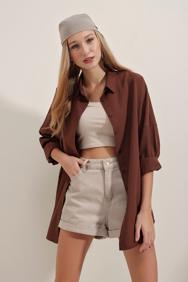 Bigdart 3900 Chemise Basique Longue Oversize - Marron