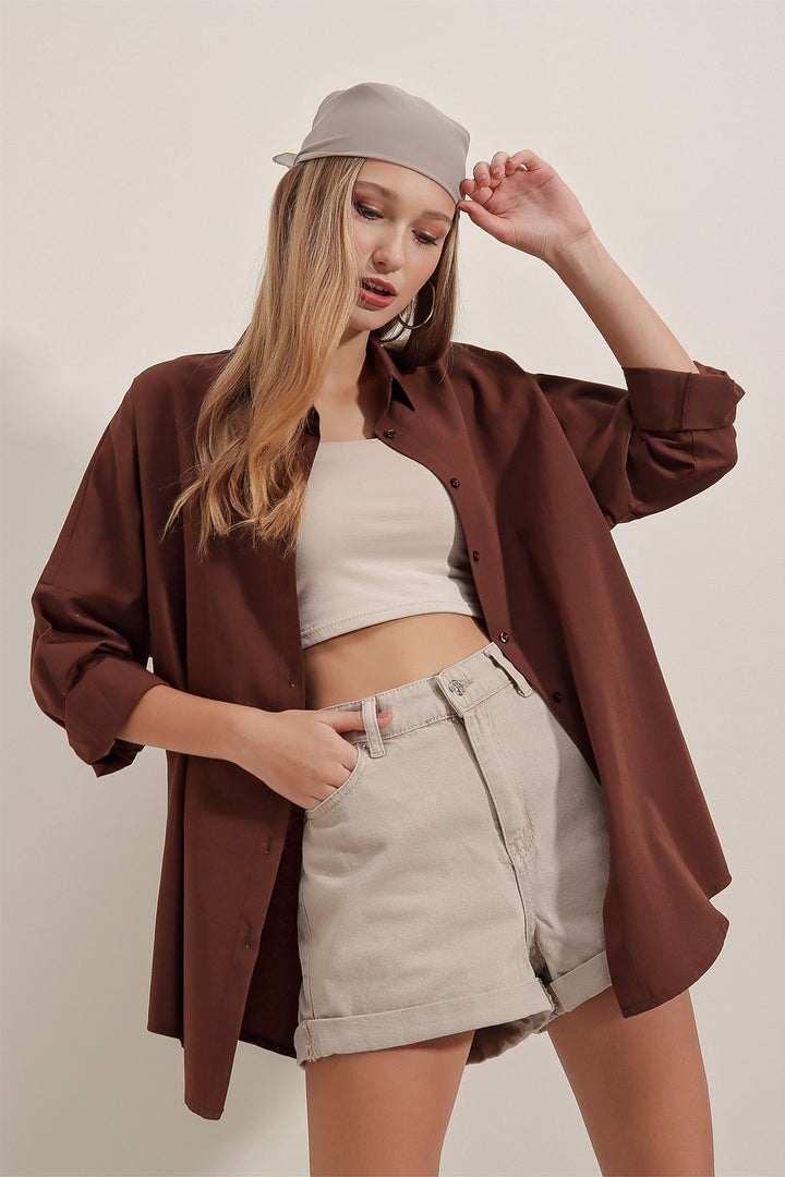 Bigdart 3900 Chemise Basique Longue Oversize - Marron