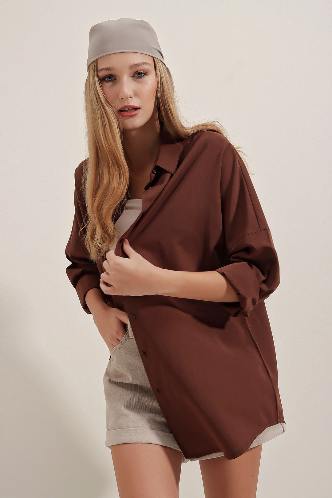 Bigdart 3900 Chemise Basique Longue Oversize - Marron