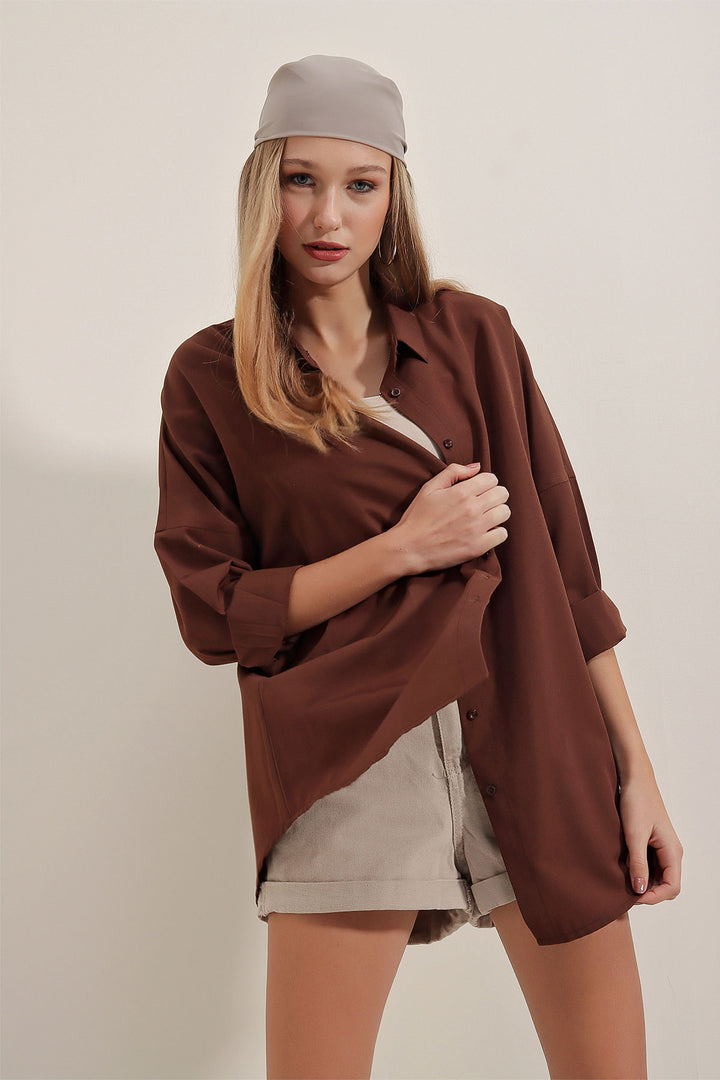 Bigdart 3900 Chemise Basique Longue Oversize - Marron