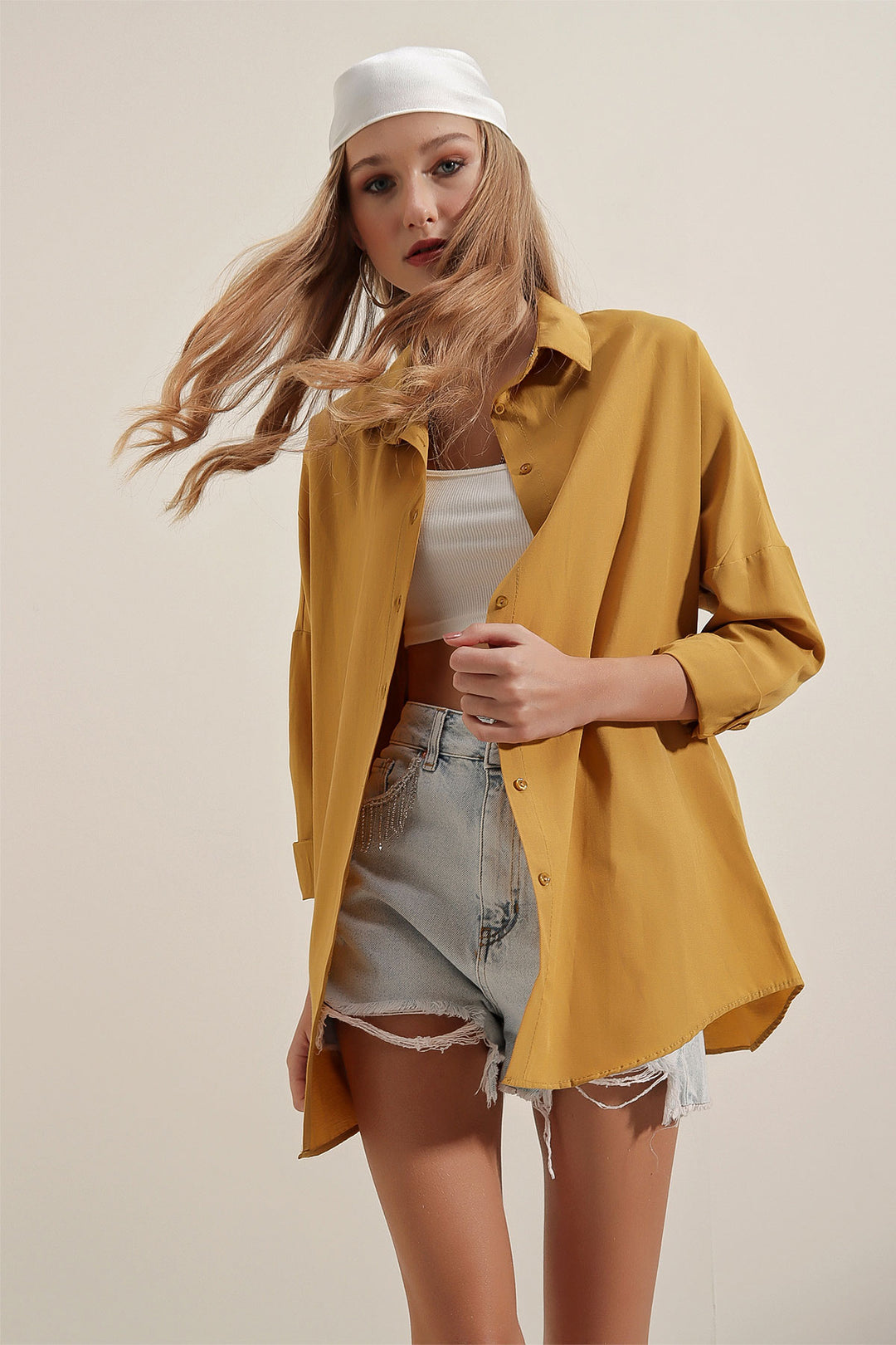 Bigdart Chemise basique longue oversize - Moutarde