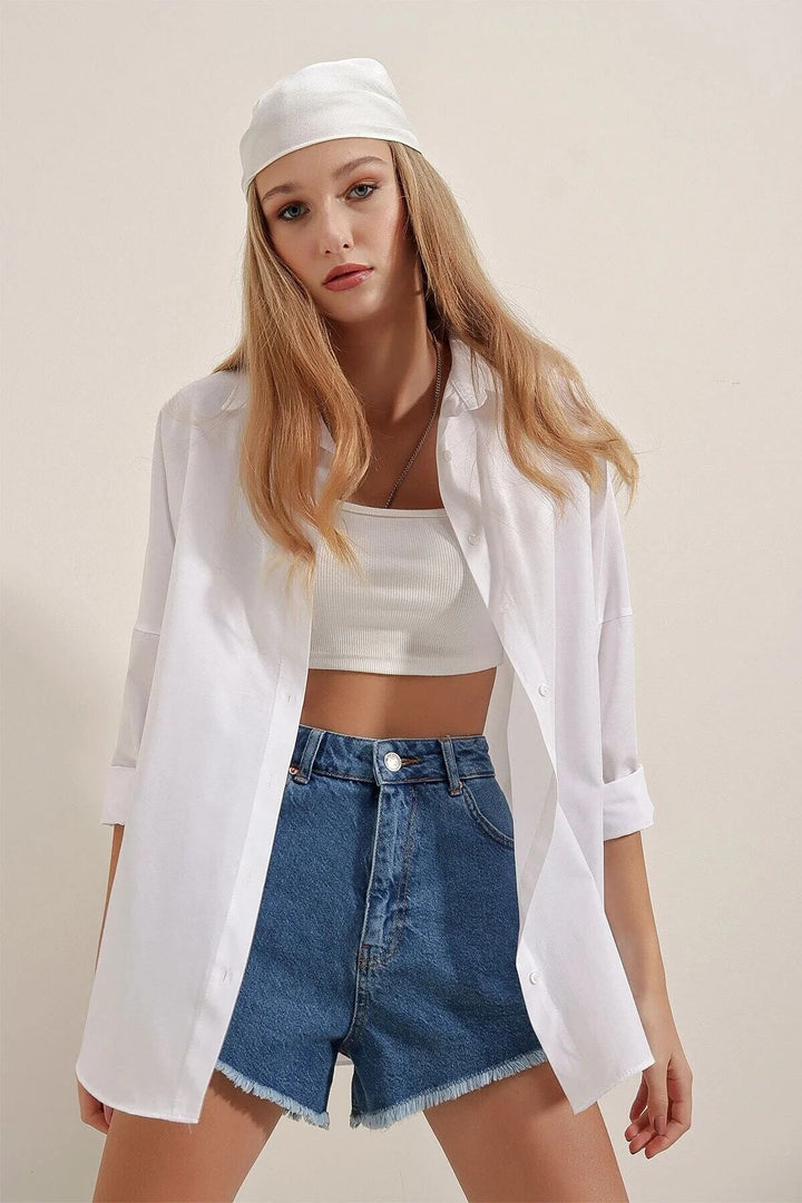 Bigdart 3900 Ensemble de Chemises Basique Oversize en Paquet de Deux - Blanc - Blanc - Marron