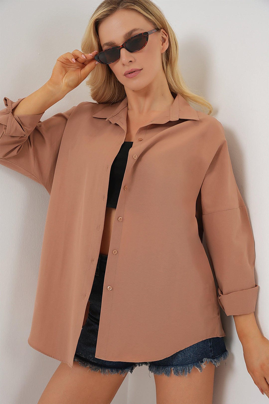 Bigdart 3900 Chemisier basique long oversize - Camel