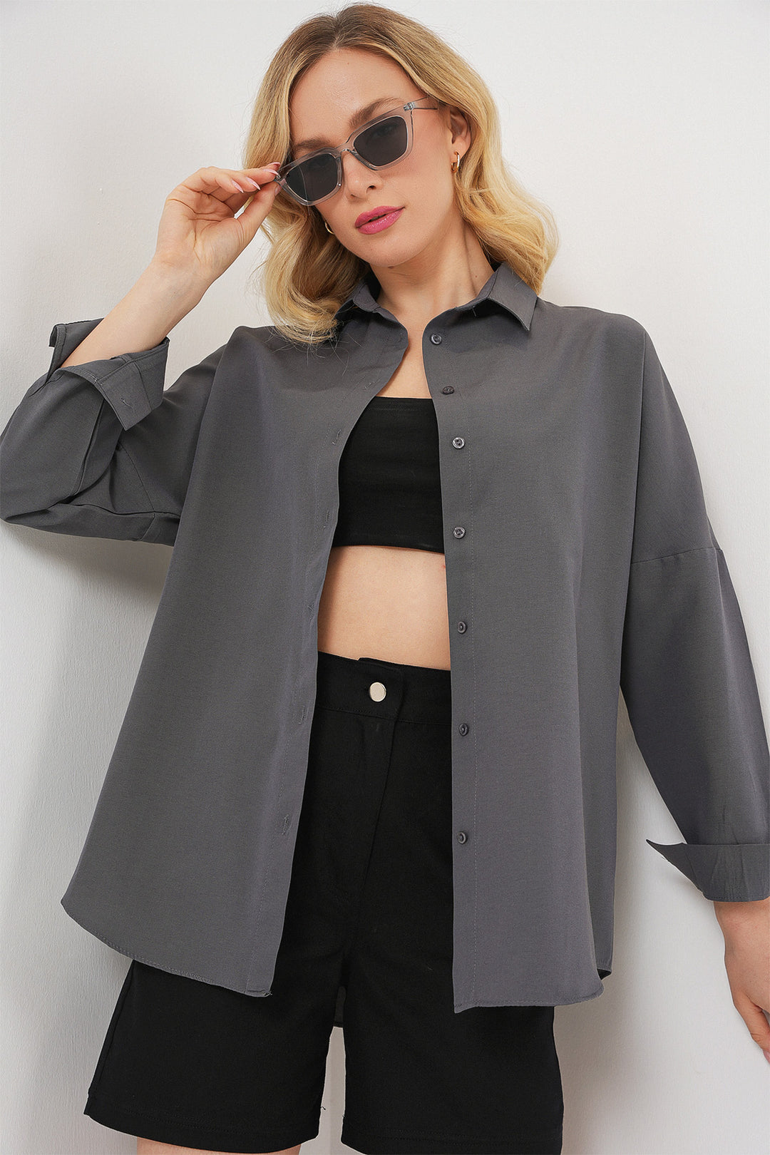 Bigdart Chemise Basique Longue Oversize Grise Femme 3900