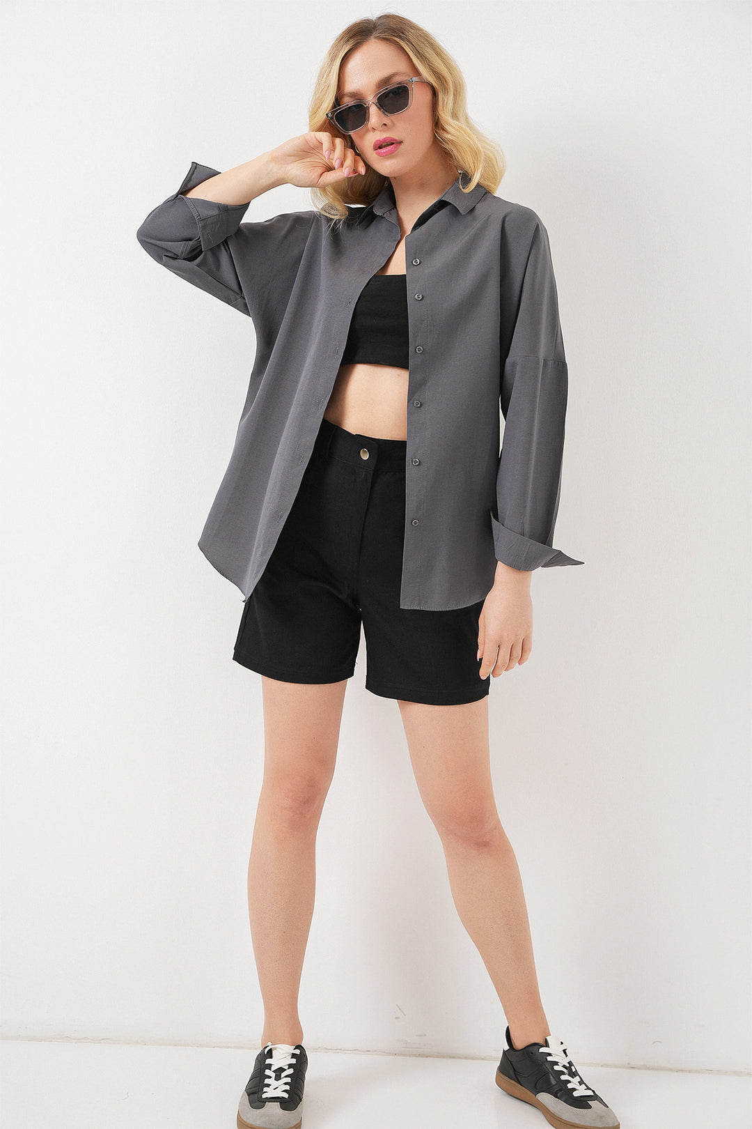 Bigdart Chemise Basique Longue Oversize Grise Femme 3900