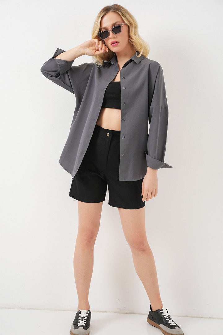 Bigdart Chemise Basique Longue Oversize Grise Femme 3900