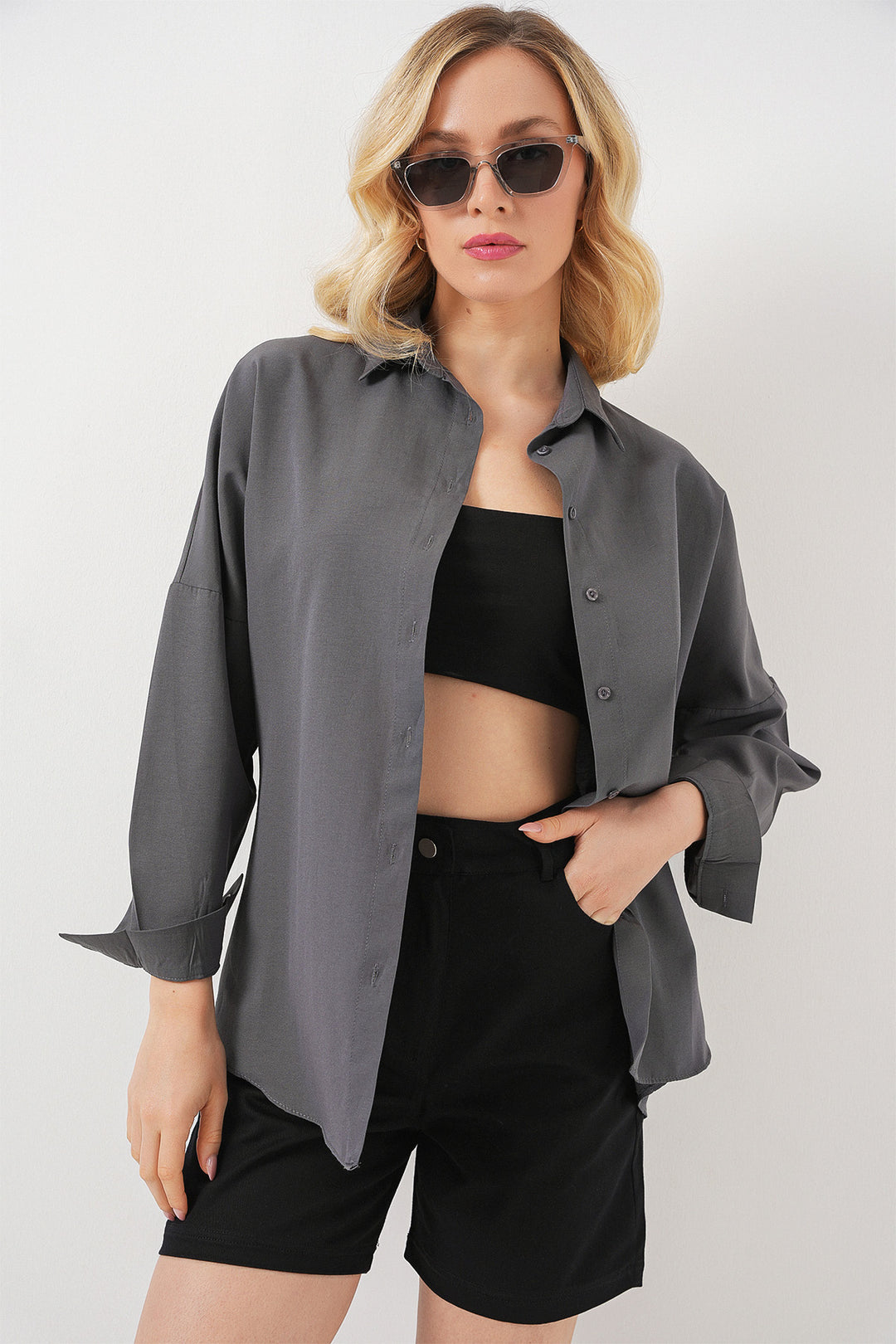 Bigdart Chemise Basique Longue Oversize Grise Femme 3900