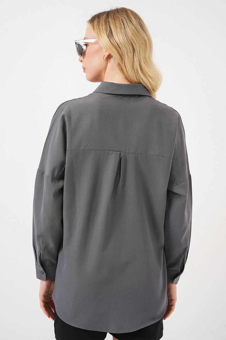 Bigdart Chemise Basique Longue Oversize Grise Femme 3900