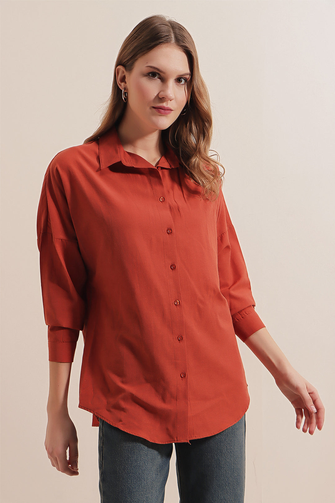 Bigdart Chemise basique oversize longue 3900 - Brique