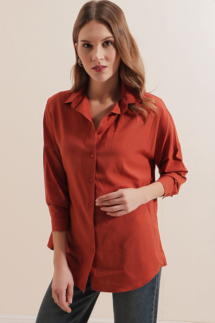 Bigdart Chemise basique oversize longue 3900 - Brique