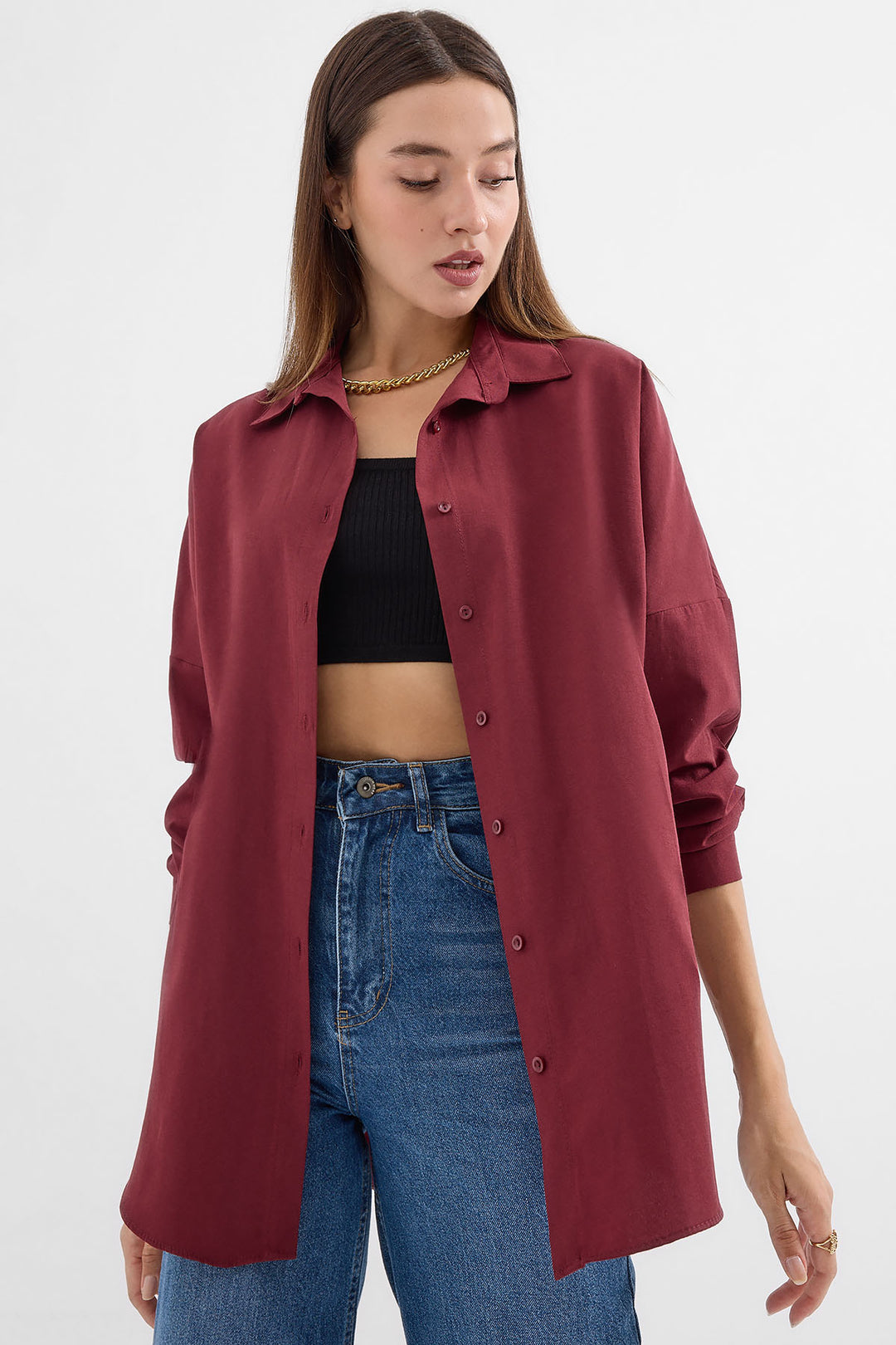 Bigdart Chemise basique longue oversize 3900 - mürdüm