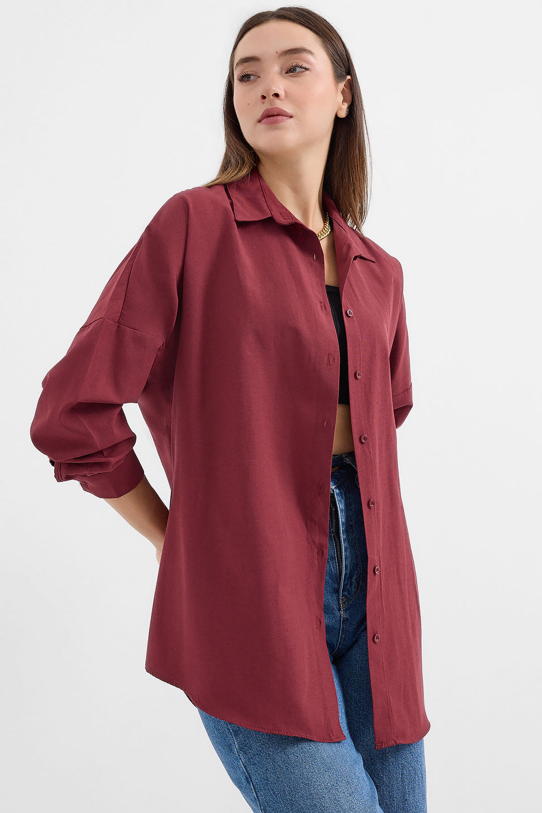 Bigdart Chemise basique longue oversize 3900 - mürdüm