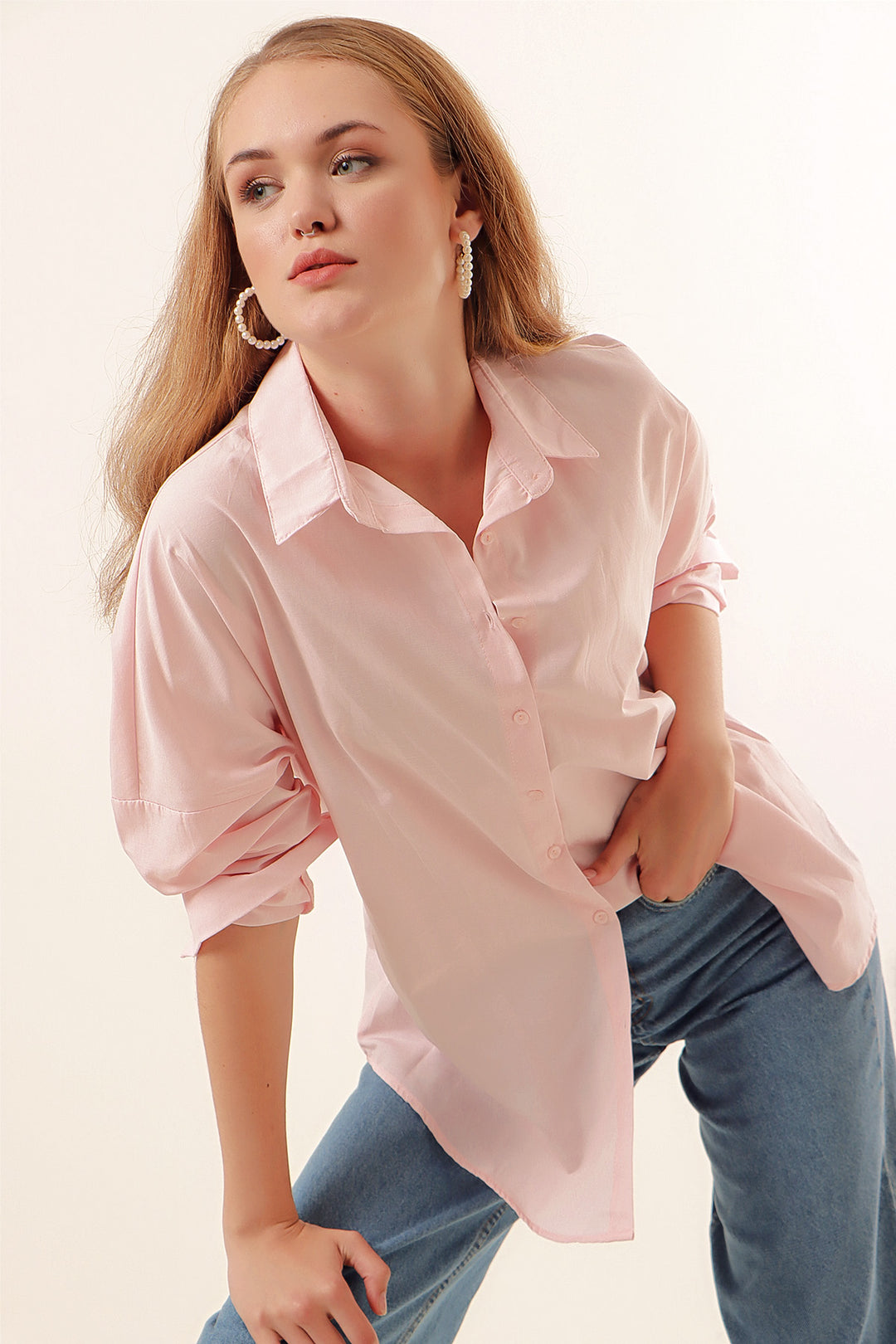 Bigdart 3900 Chemise basique longue oversize - Poudré
