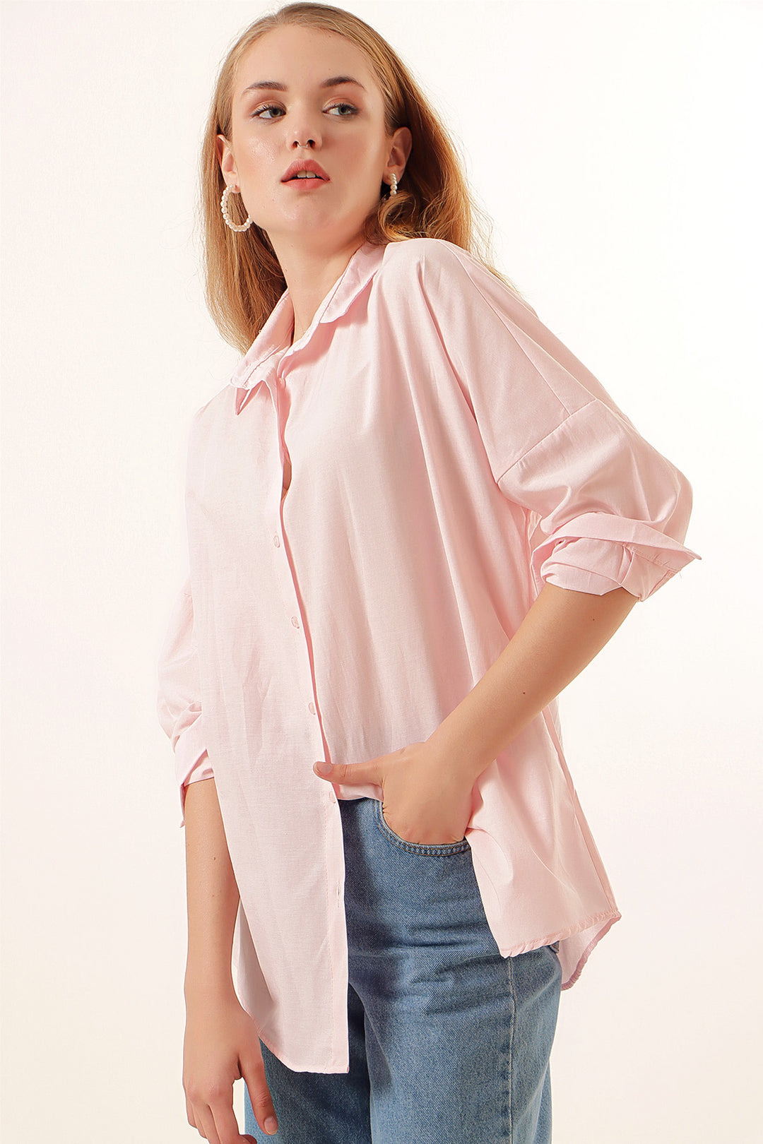 Bigdart 3900 Chemise basique longue oversize - Poudré
