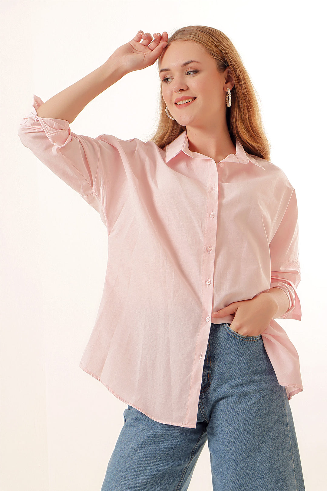 Bigdart Chemise basique longue oversize 3900 - Poudre