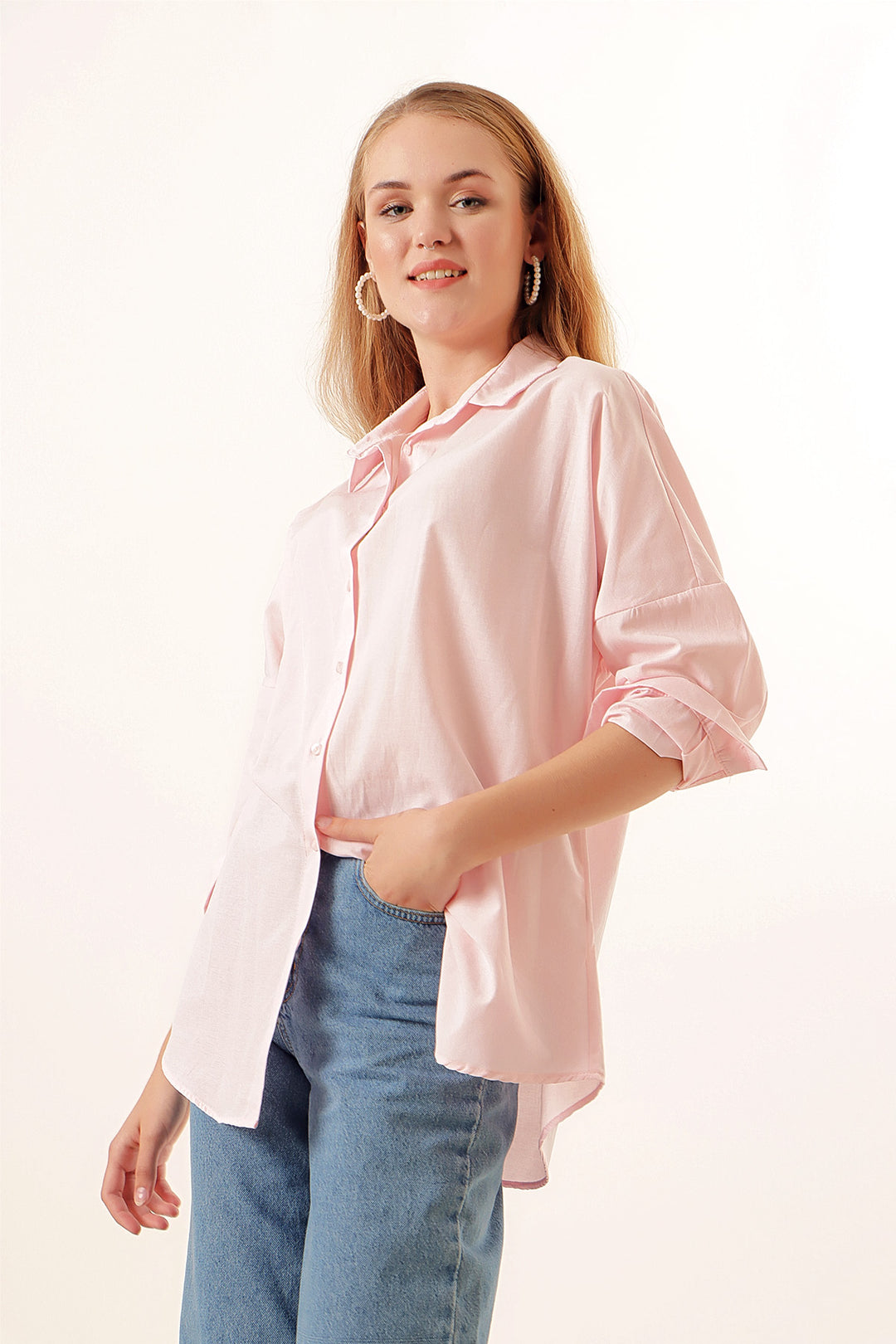 Bigdart Chemise basique longue oversize 3900 - Poudre