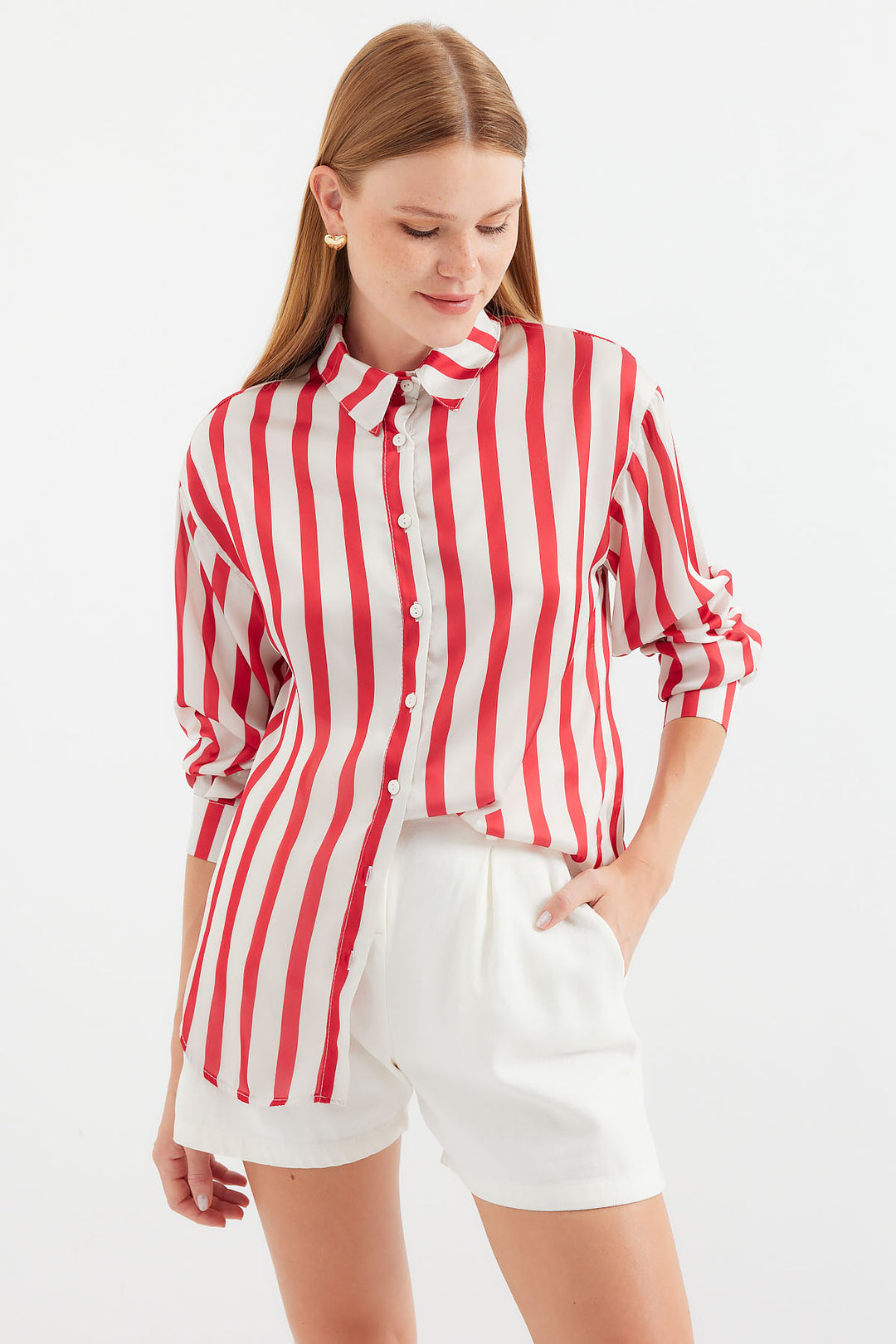 Bigdart 3964 Chemise en satin légèrement drapée - A. Rouge