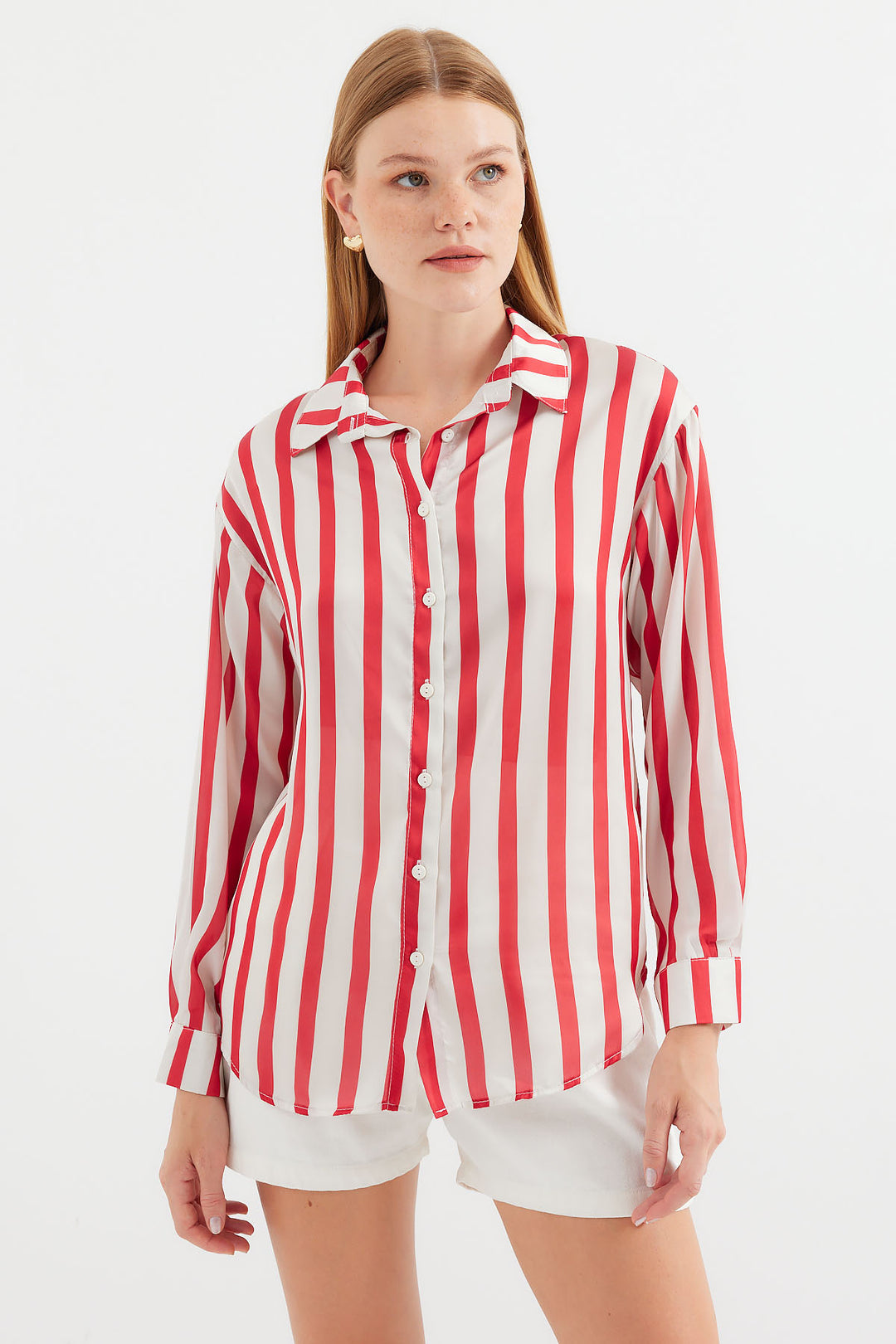 Bigdart 3964 Chemise en satin légèrement drapée - A. Rouge