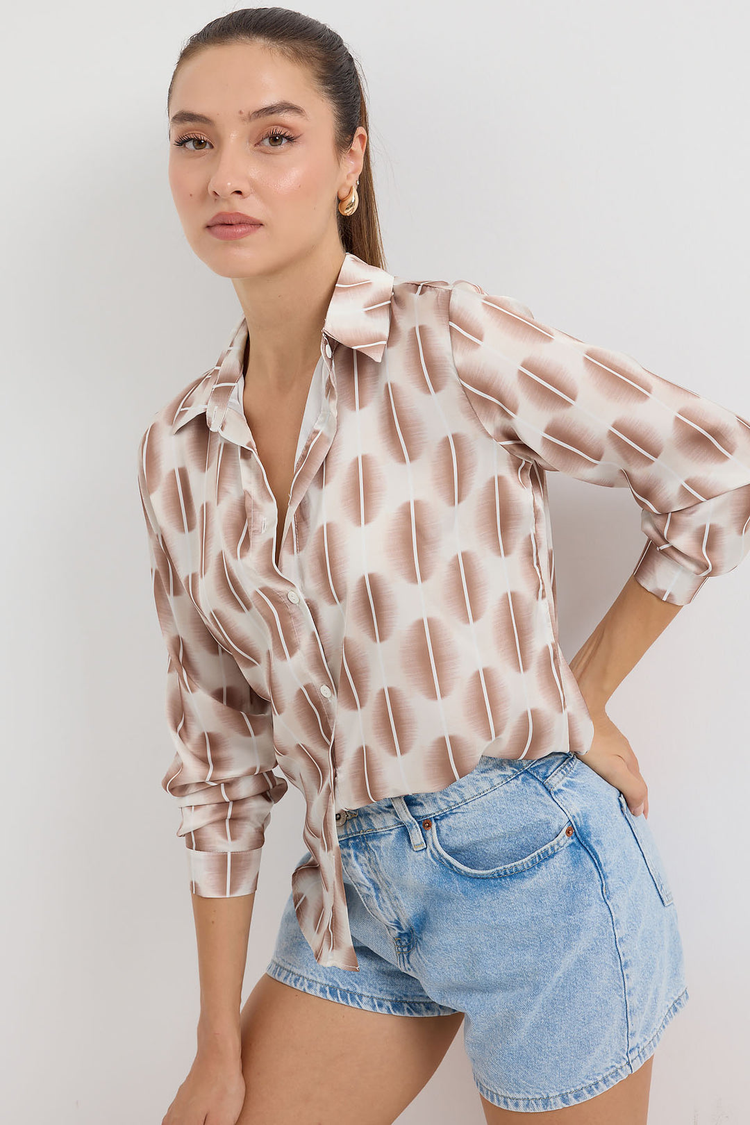 Bigdart 3964 Chemise en Satin Légèrement Détendue - Marron clair