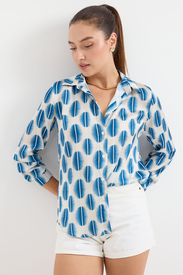 Bigdart 3964 Chemise en Satin Légèrement Détendue - Bleu clair