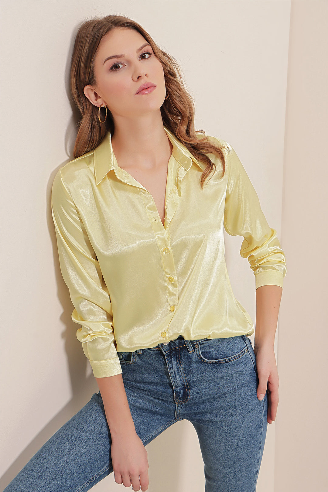 Bigdart 3964 Chemise Satin Légère - Jaune Pâle