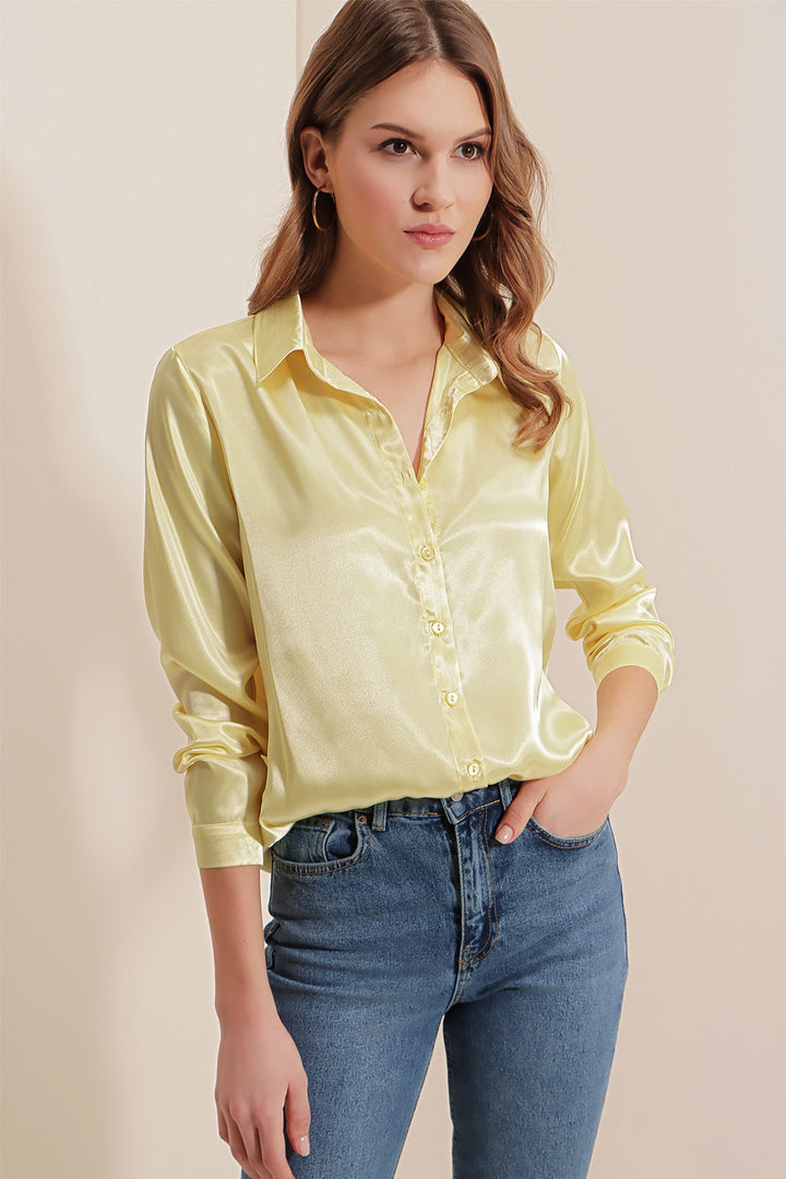 Bigdart 3964 Chemise Satin Légère - Jaune Pâle