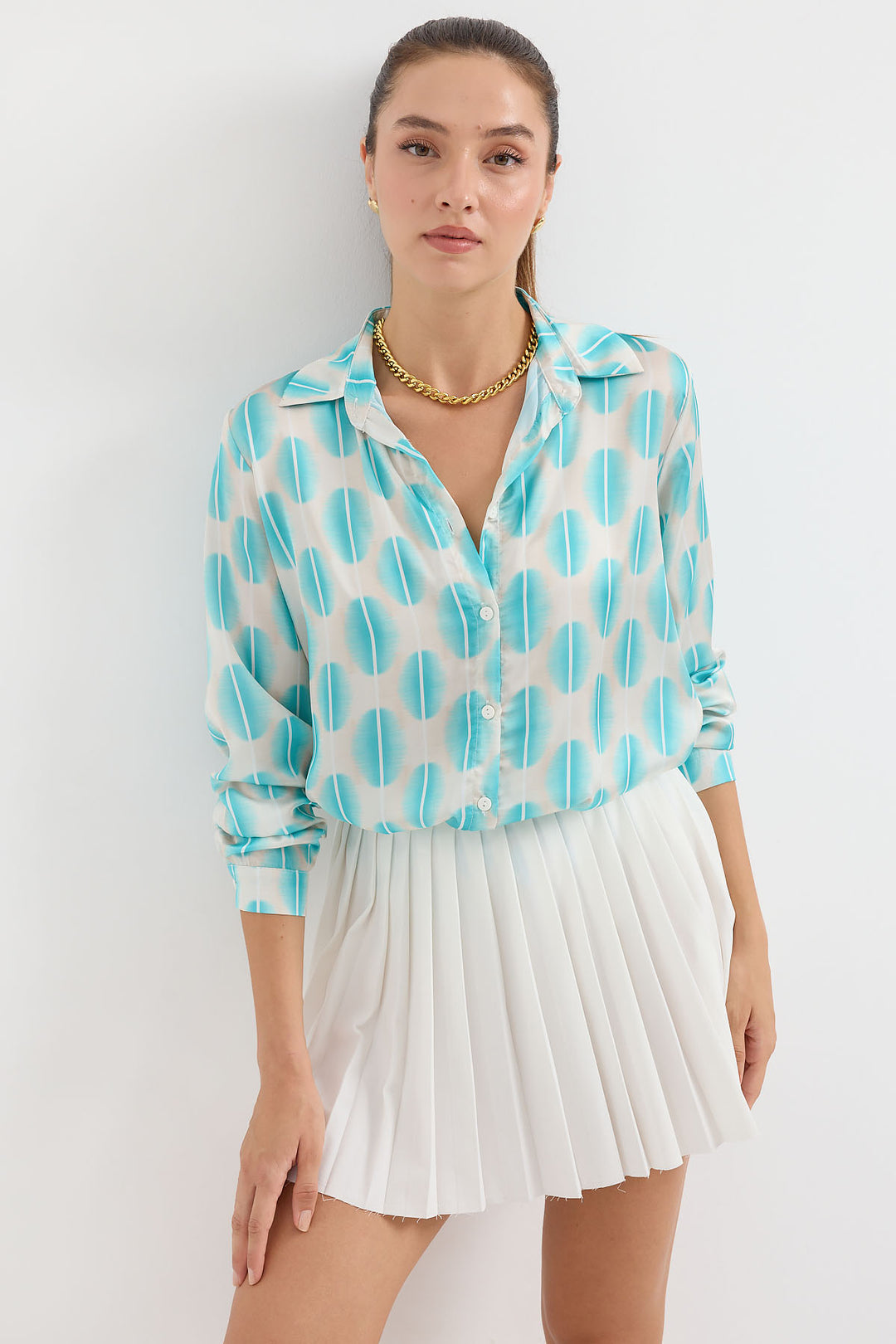 Bigdart 3964 Chemise en Satin Légèrement Détendue - Bleu turquoise