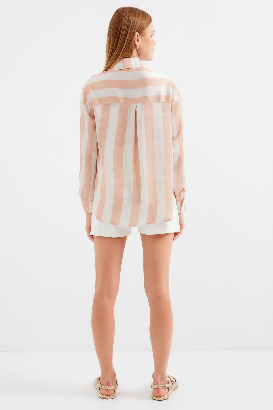 Bigdart 3964 Chemise en Satin Rayée Légère - Biscuit