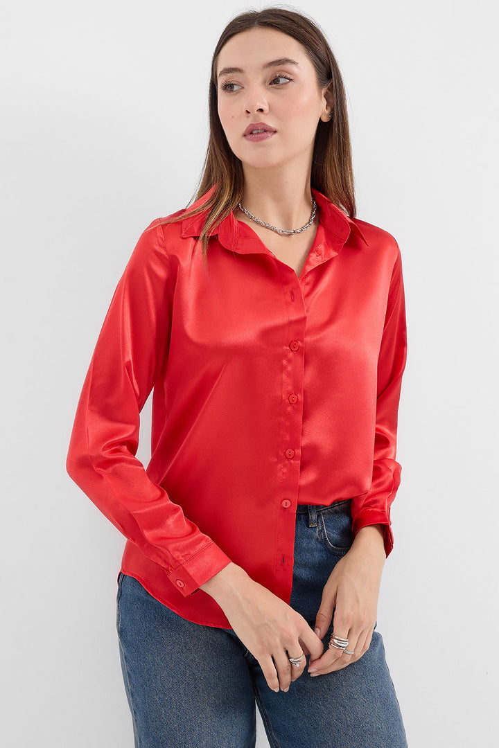 Bigdart 3964 Chemise en satin léger drapé - Bordeaux