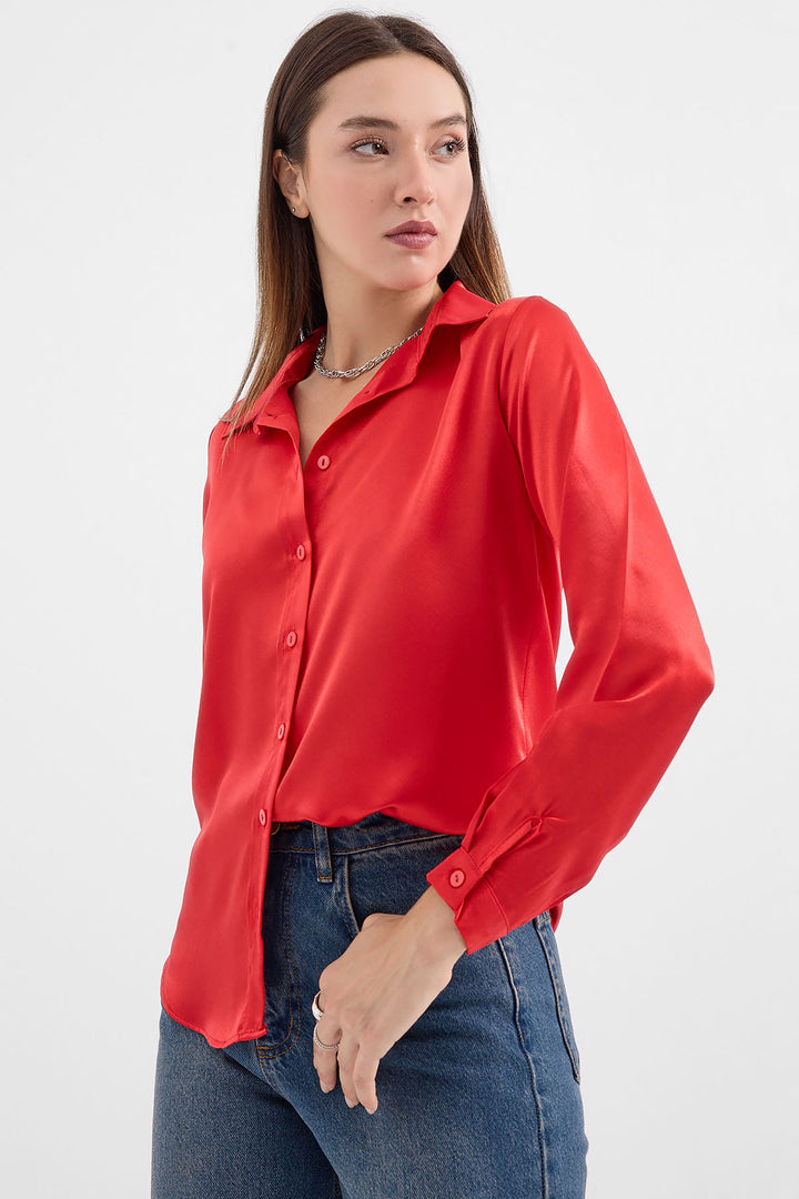 Bigdart 3964 Chemise en satin léger drapé - Bordeaux