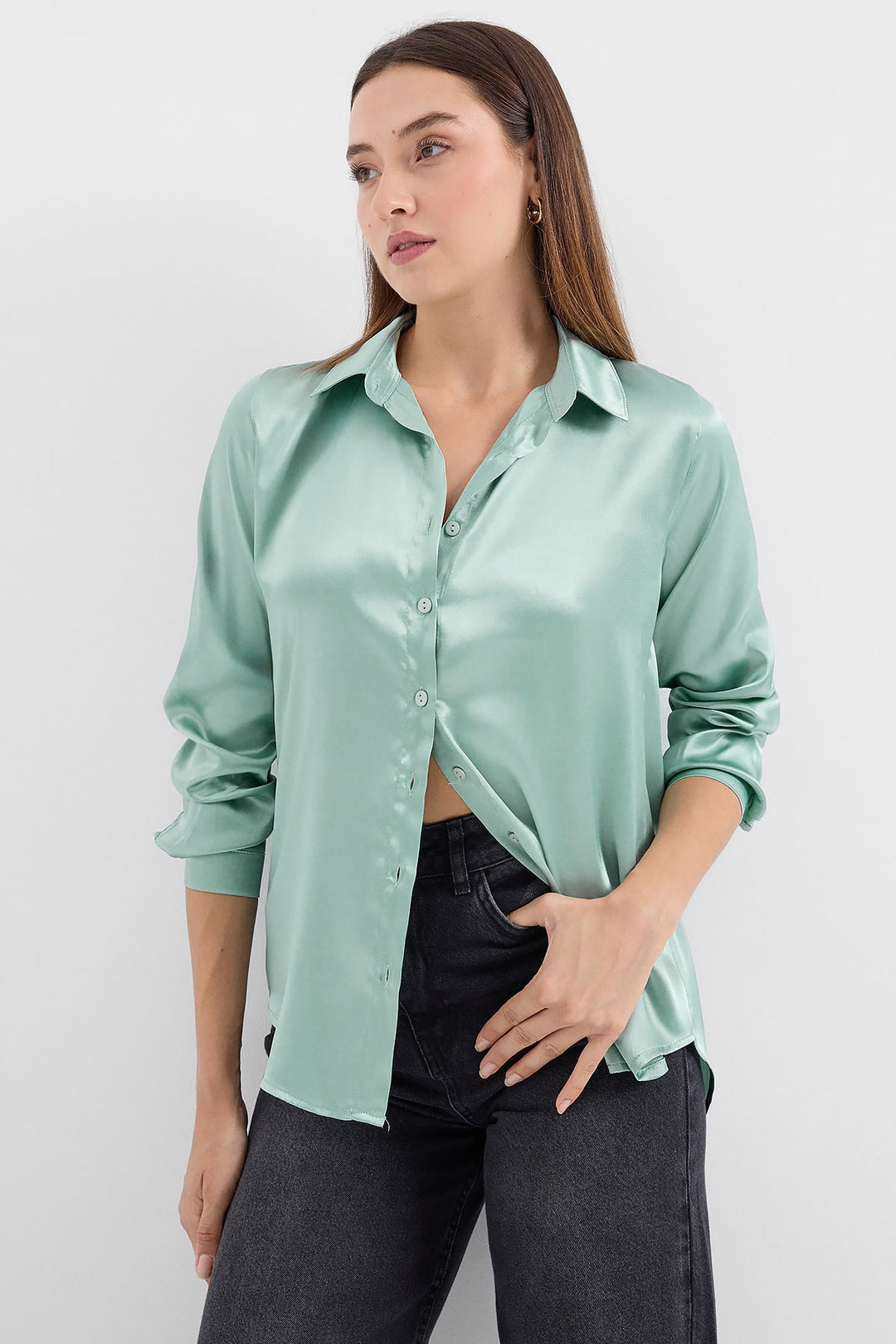Bigdart 3964 Chemise en Satin Légère et Détendue - Vert d'eau