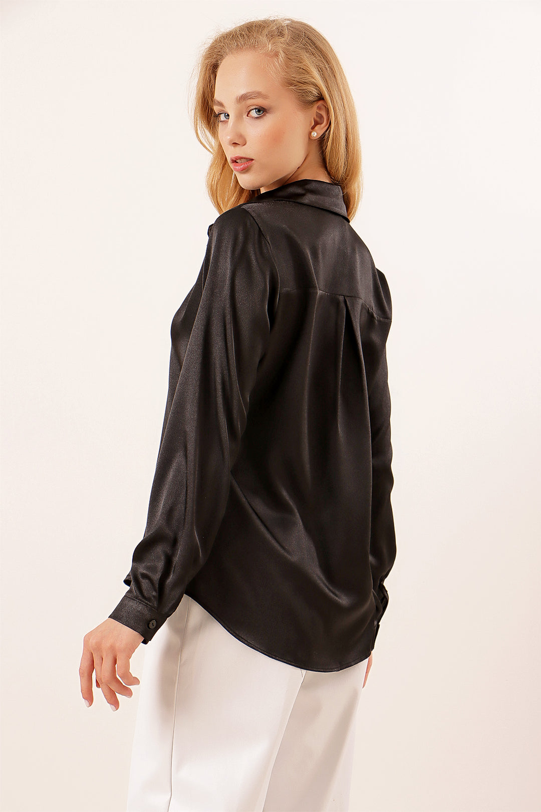 Bigdart 3964 Chemise en satin légère et fluide - Noir