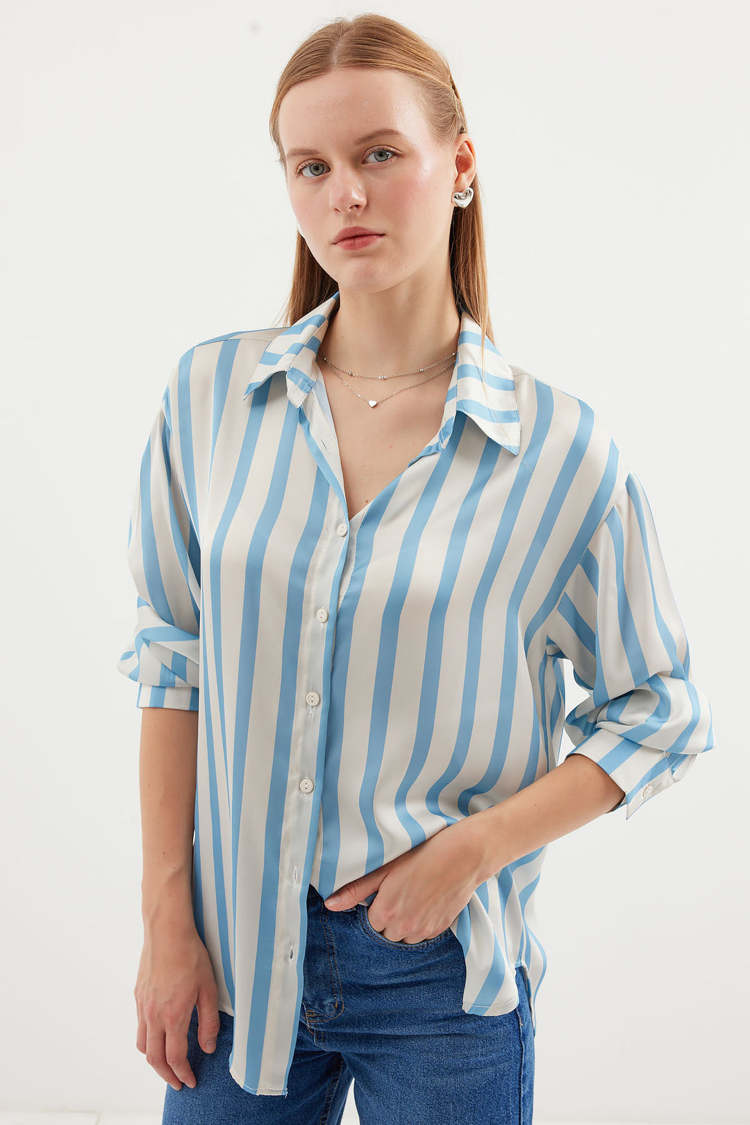 Bigdart Chemise en satin légère 3964 - Bleu