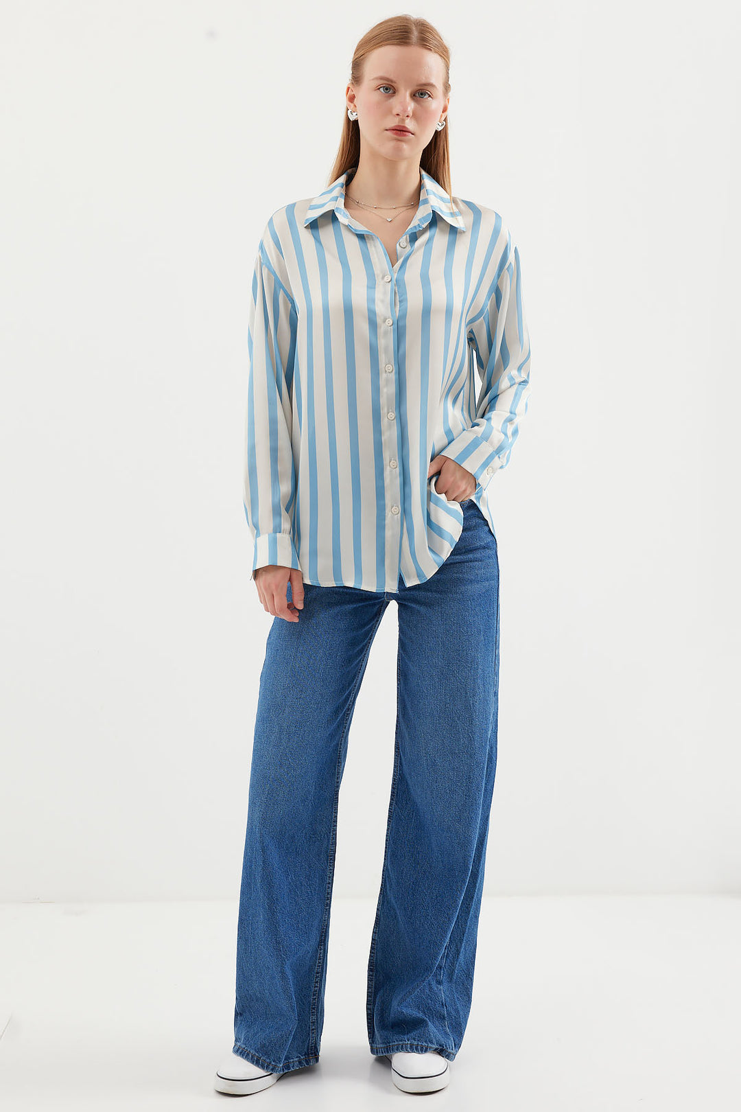 Bigdart Chemise en satin légère 3964 - Bleu
