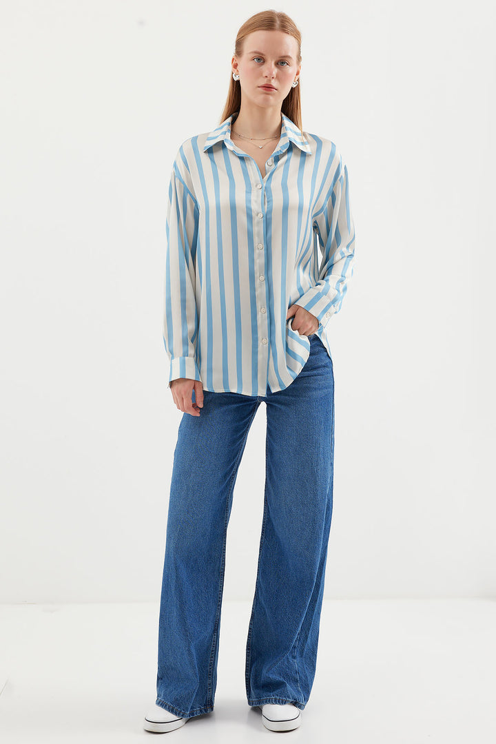 Bigdart Chemise en satin légère 3964 - Bleu