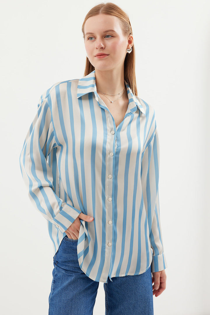 Bigdart Chemise en satin légère 3964 - Bleu