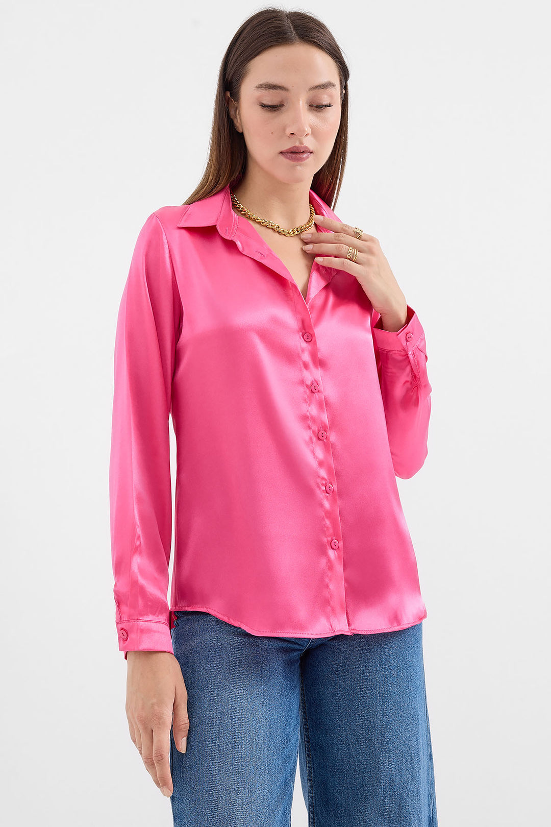 Bigdart 3964 Chemisier Satin Léger - Fuchsia