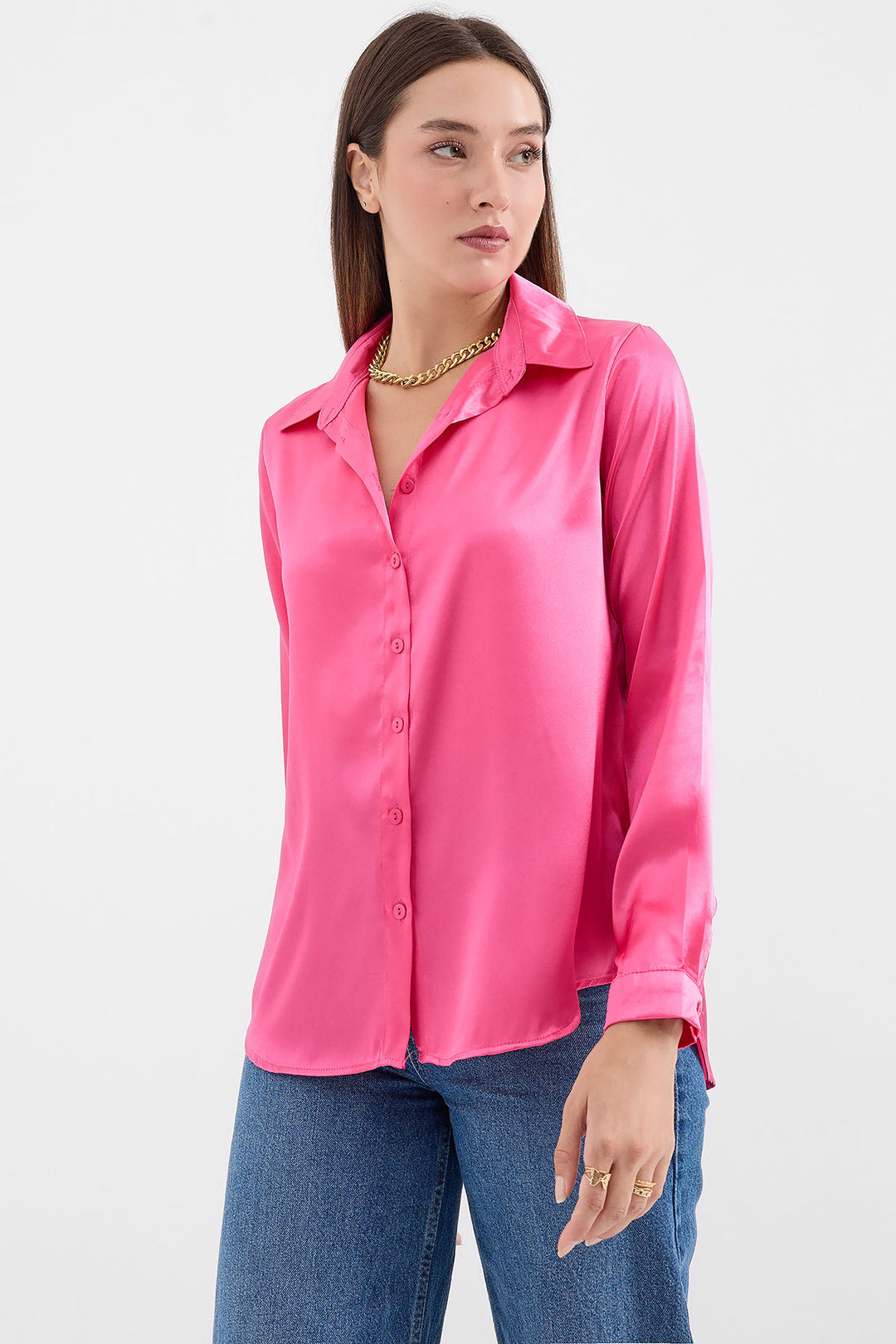Bigdart 3964 Chemisier Satin Léger - Fuchsia