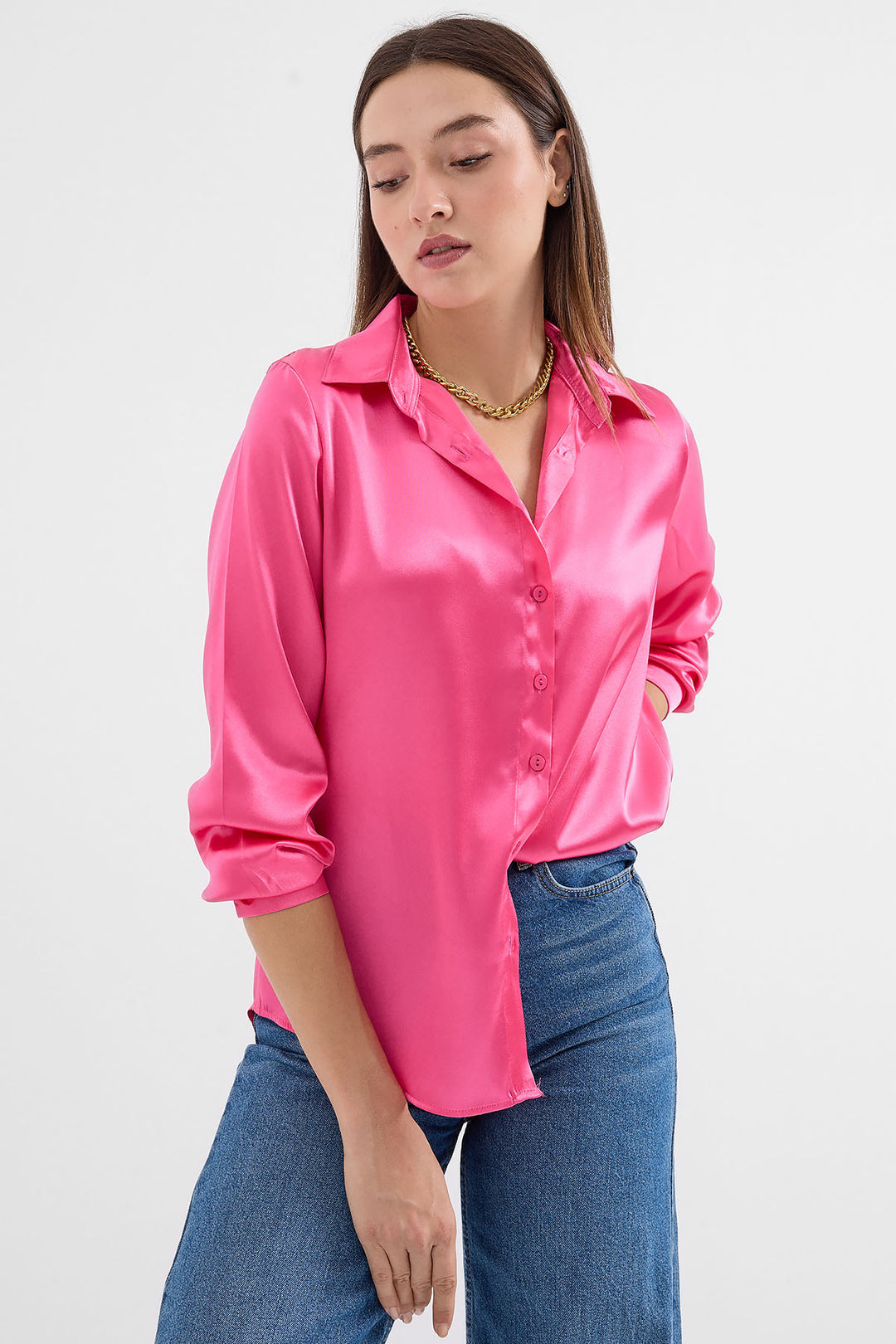 Bigdart 3964 Chemisier Satin Léger - Fuchsia