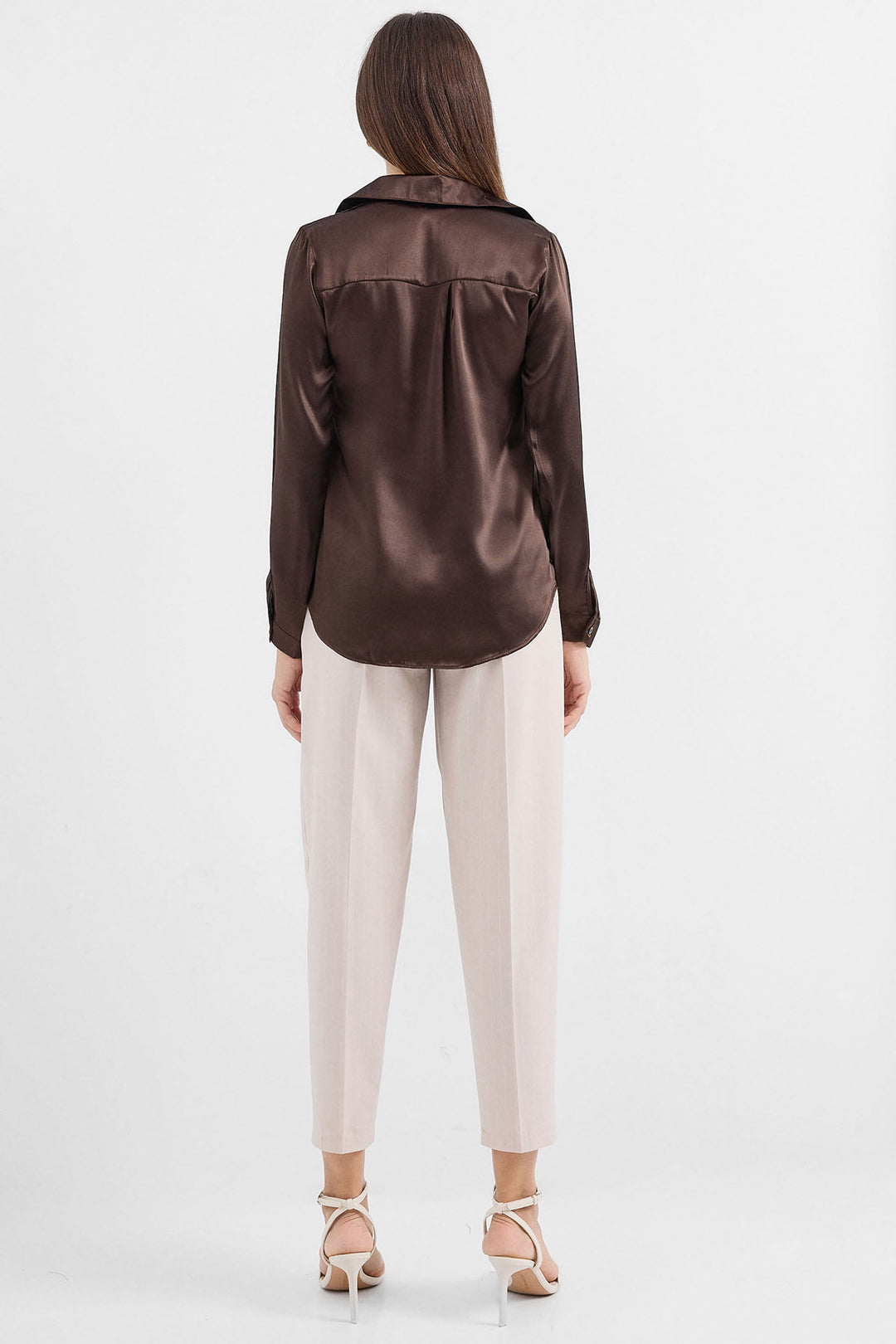 Bigdart Chemise en satin légèrement drapée 3964 - Marron
