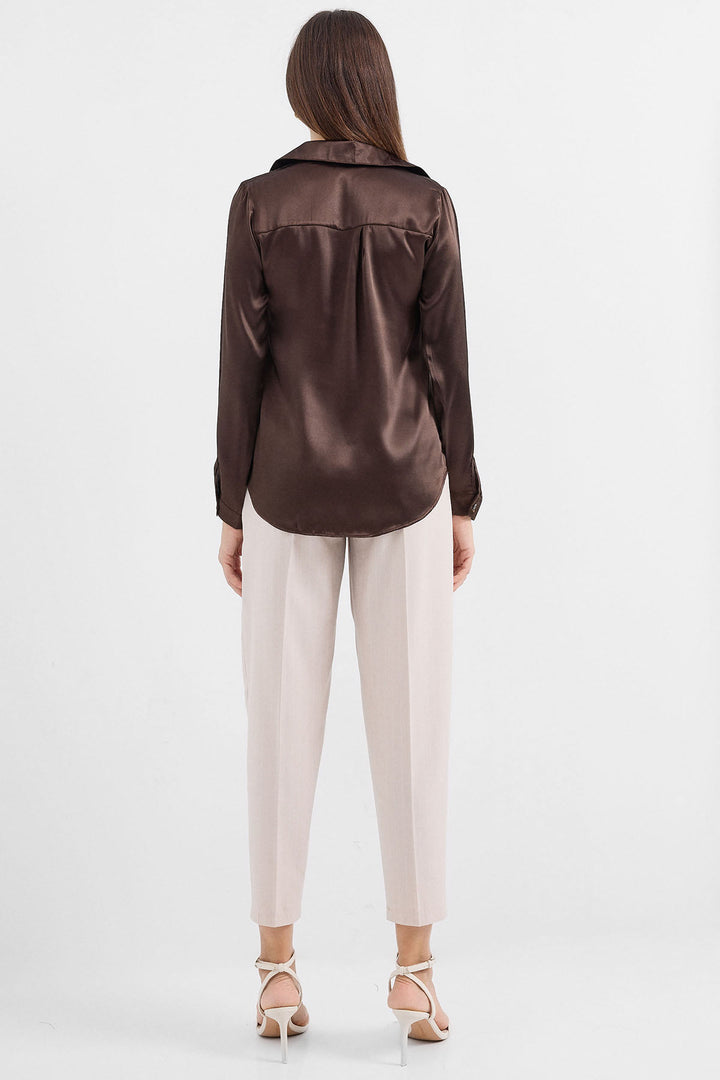 Bigdart Chemise en satin légèrement drapée 3964 - Marron